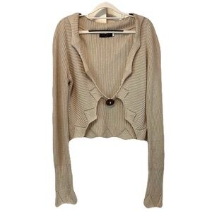 MISS KELLY 1999 Ribbed Crochet Boho Tan Cardigan Sweater Size L
